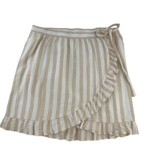J. Crew Striped Tan and White Lined Wrap Mini Skirt Casual